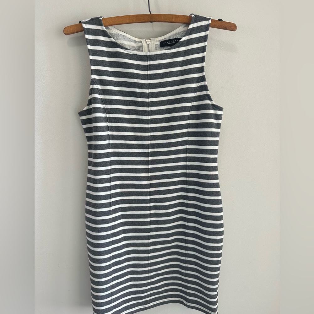 Sanctuary Gray and White Stripe Sleeveless Dress Cotton French Terry Kni…